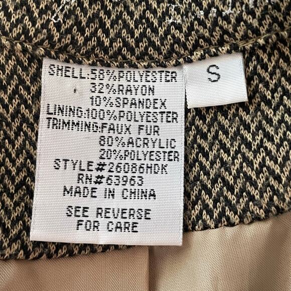 Live A Little Herringbone Swing Coat Jacket Fur Cuffs SMALL Retro 50s 60s Fall - Picture 11 of 12